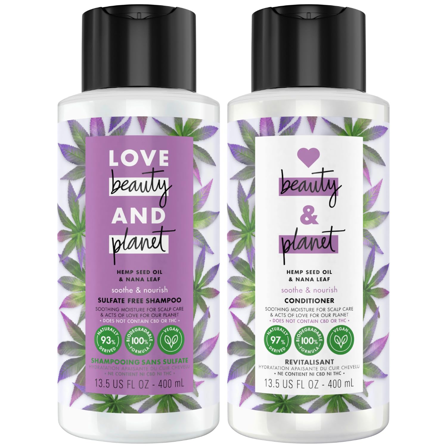 Love Beauty and Planet 100% Biodegradable Hydrating Conditioner Soothe & Nourish Dry Scalp Hemp Seed Oil & Nana Leaf Vegan, Silicone-free, Cruelty-free Hair Care 13.5 oz